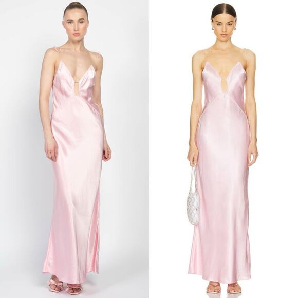Anna October Terrin Satin Maxi Slip Dress Baby Pink Formal - Picture 1 of 11